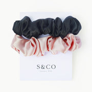 Silk Hair Scrunchie- Pink and Black