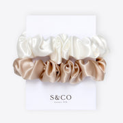 Silk Hair Scrunchie- White and Champagne