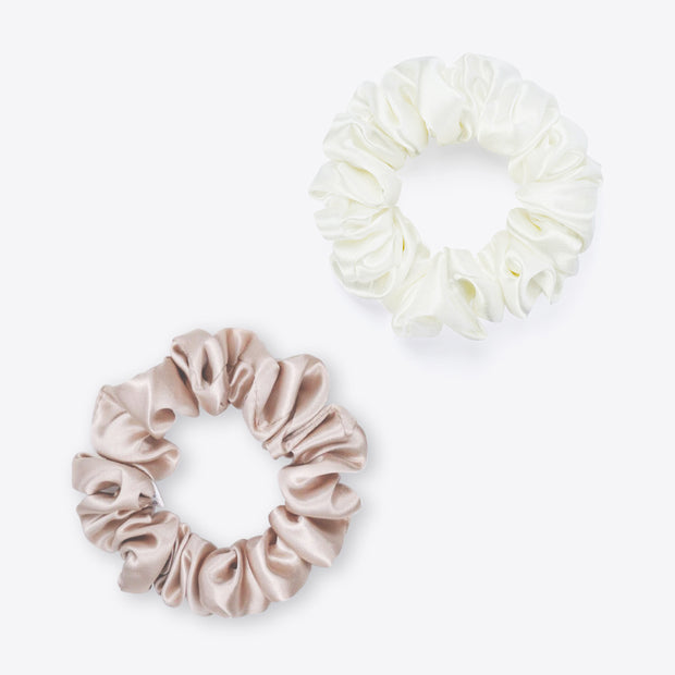 Silk Hair Scrunchie- White and Champagne